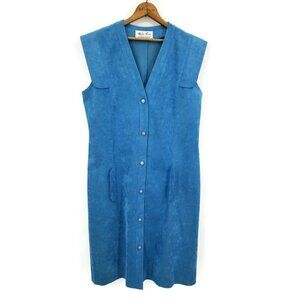 VTG New with Tags Mollie Parnis Ultrasuede Dress Size 16 Plus Blue Pockets